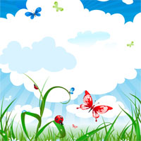 Фотопечать: облака, трава, бабочки