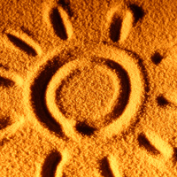 Фотопечать, фон, песок, нарисованное солнце