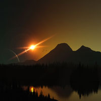 Фотопечать: ночь, горы, озеро, солнце, планеты