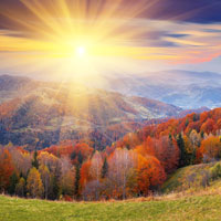 Фотопечать пейзаж: холмы, деревья, солнце