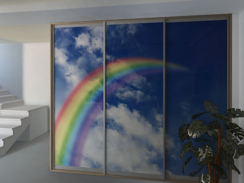 Фотопечать на три двери: небо, радуга
