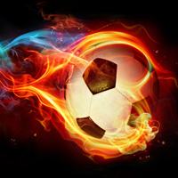 Фотопечать: футбольный мяч, разноцветный огонь
