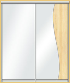 Дверь-купе двухстворчатая с зеркалом и дугообразной зеркальной вставкой