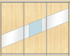 Дверь-купе трехстворчатая с диагональной вставкой из зеркала и стекла