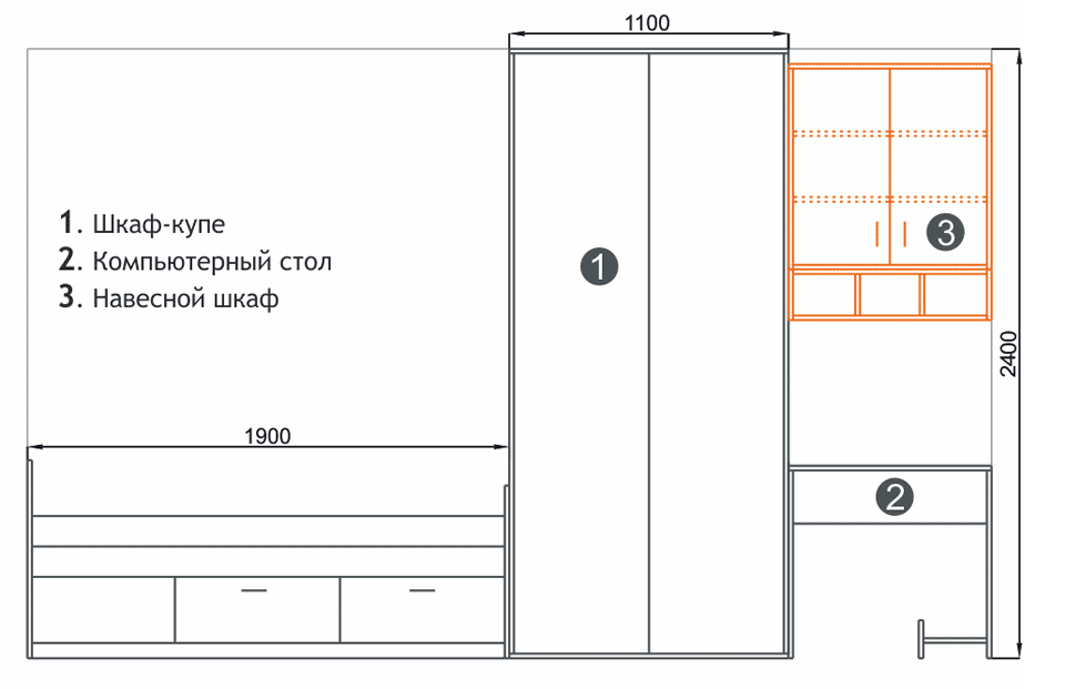 Проект комнаты для двух девочек: кровать, шкаф-купе и компьютерный стол